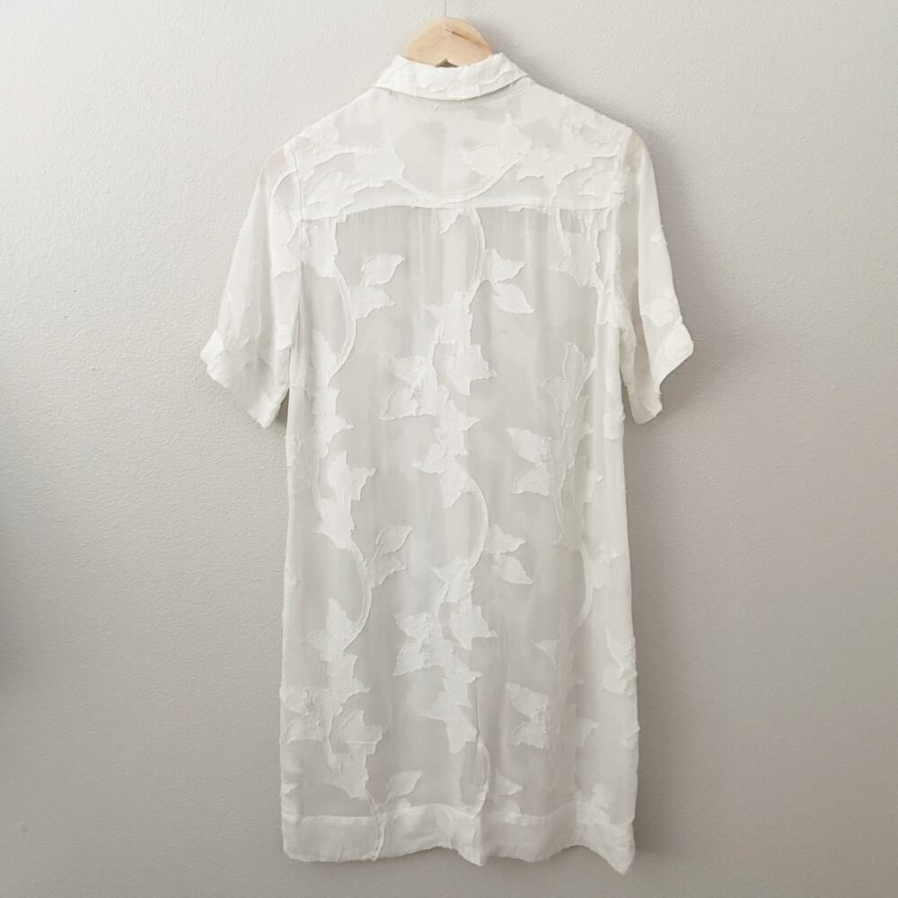 WILFRED x ARITZIA | Off White Floral Appliqué Sheer Shirt Dress Button Down | XS - Picture 7 of 8